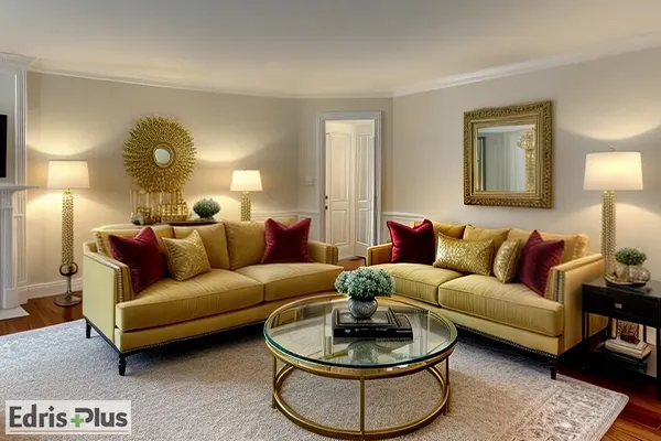 دکوراسیون پذیرایی با رنگ طلایی