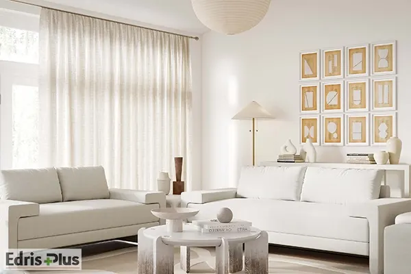 دکوراسیون پذیرایی با رنگ سفید صدفی