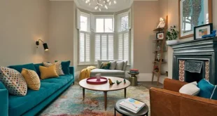 دکوراسیون پذیرایی با رنگ آبی فیروزه ای