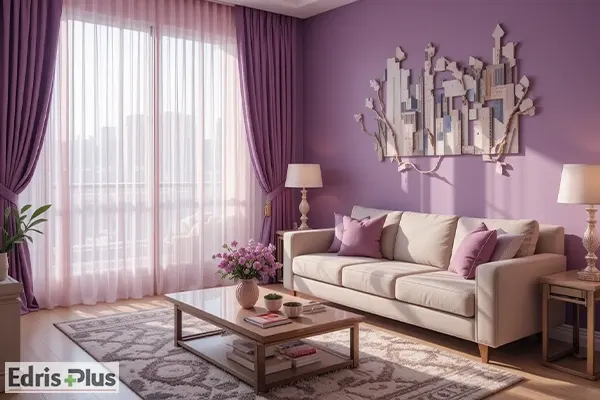 دکوراسیون پذیرایی با رنگ بنفش