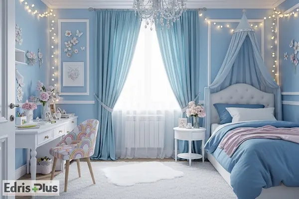دکوراسیون اتاق خواب دخترانه آبی