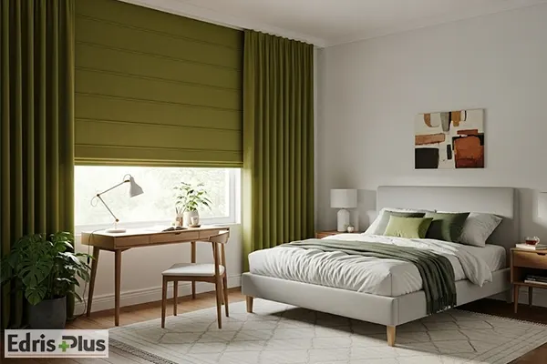 پرده رومن اتاق خواب زیتونی پرده رومن اتاق خواب زیتونی