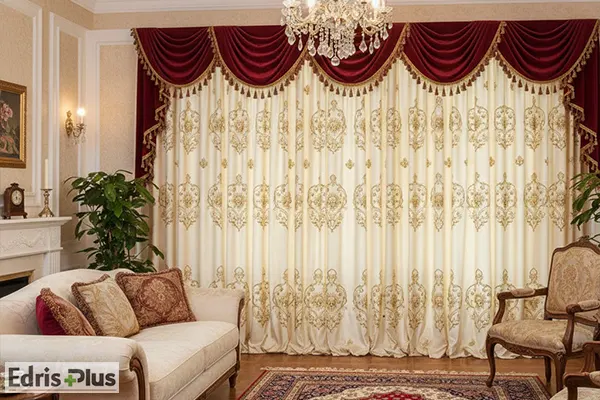 مدل پرده ساتن خامه دوزی برای پذیرایی