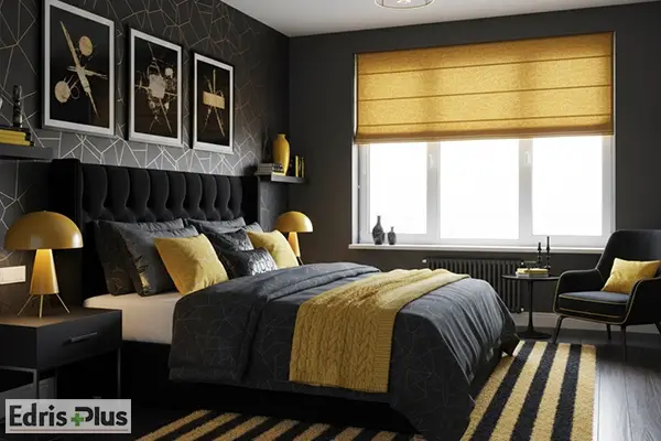 دکوراسیون اتاق خواب زرد و مشکی