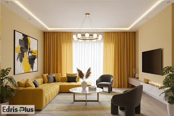 اتاق پذیرایی با رنگ زرد اتاق پذیرایی با رنگ زرد