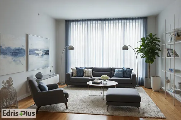 ست فرش کرم با پرده آبی