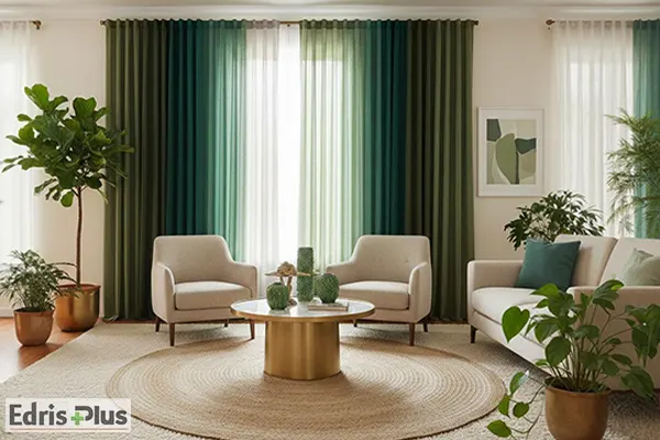 ست فرش کرم با پرده سبز