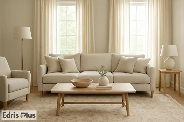 ست فرش کرم با پرده