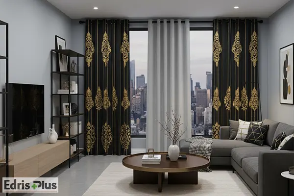 پرده برای پنجره بلند اتاق پذیرایی