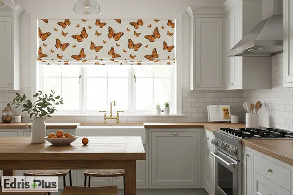 پرده آشپزخانه رومن پروانه ای