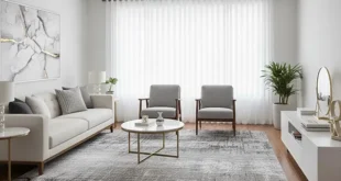 ست فرش طوسی با پرده سفید