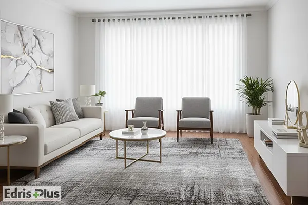 ست فرش طوسی با پرده سفید