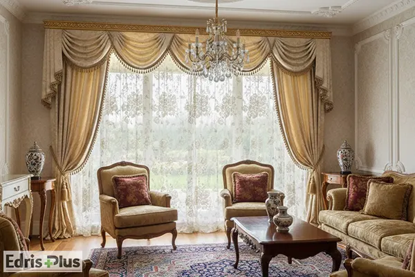 پرده پذیرایی با پارچه تور گلدار