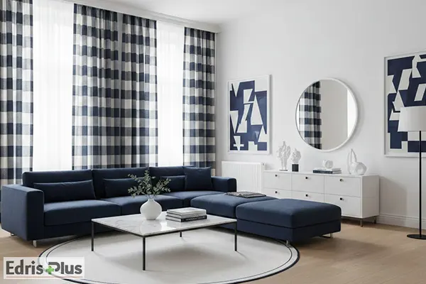 پرده با پارچه چهارخونه