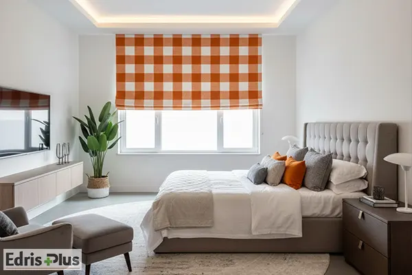 پرده رومن اتاق خواب مدل چهارخونه