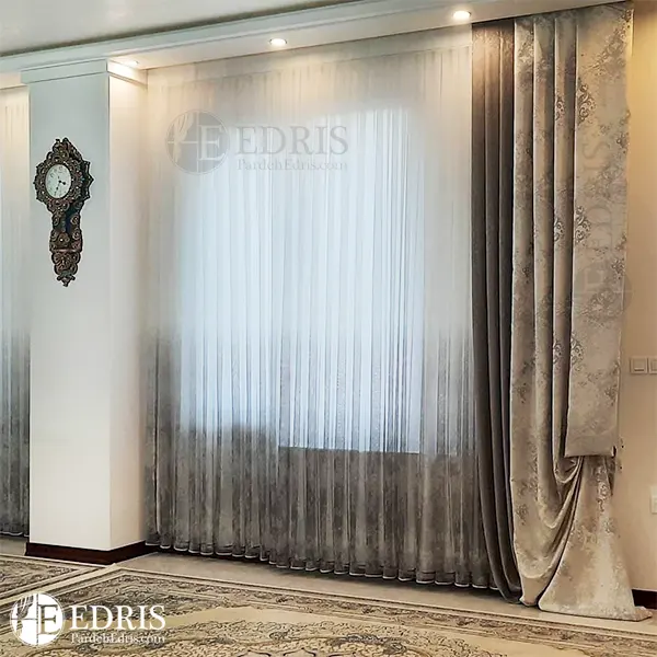 پرده حریر  شیشه ای طوسی والان دار