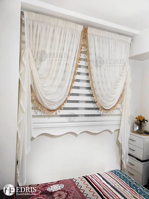 پرده اتاق خواب مدل شال صوفی با زبرا دالبر دار ساده